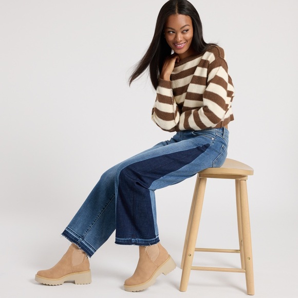 Eunina Zosia Wide Leg High Rise Two-Tone Jeans Size 28 NWT 90s Cowgirl Boho - Picture 2 of 13